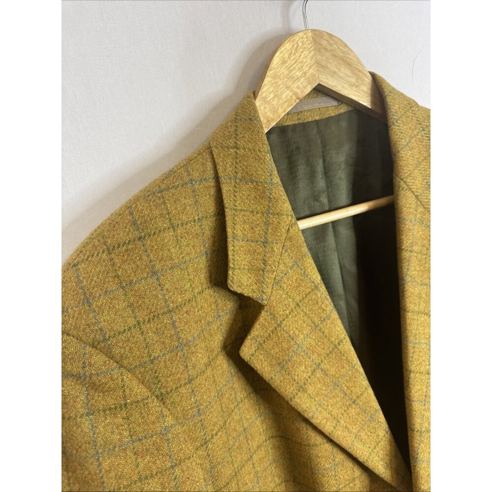 Strellson Switzerland Wool Sport Coat Blazer Mens 42S Short Mustard Windowpane - Picture 3 of 10